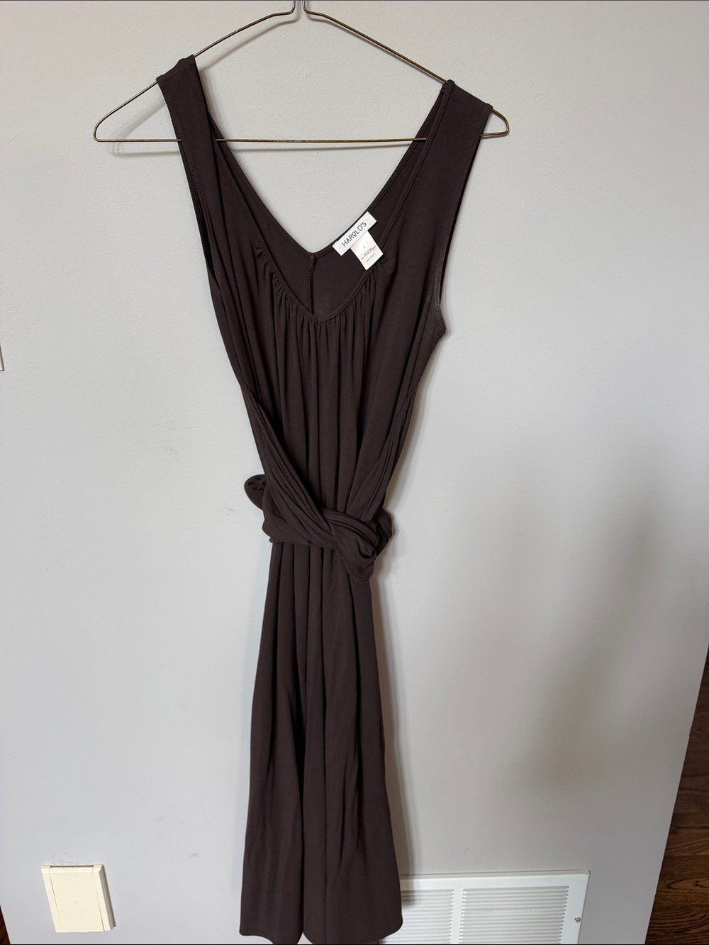 Harold’s Sleeveless V-Neck Brown Maxi Dress with Waist Tie